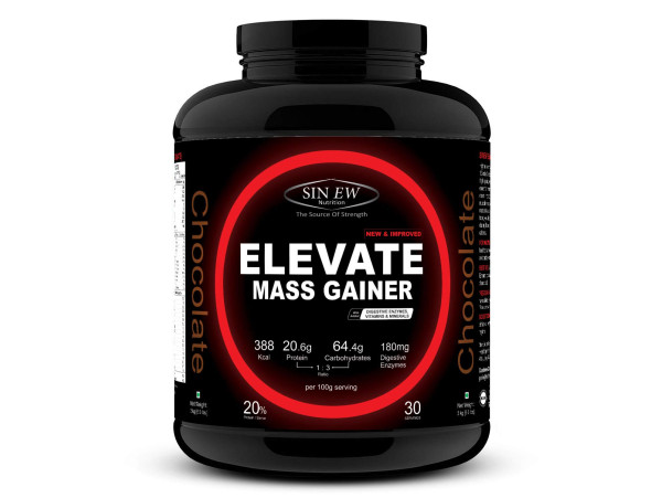 Sinew Nutrition Elevate Mass Gainer with Digestive Enzymes, 3 kg (Chocolate Flavour)